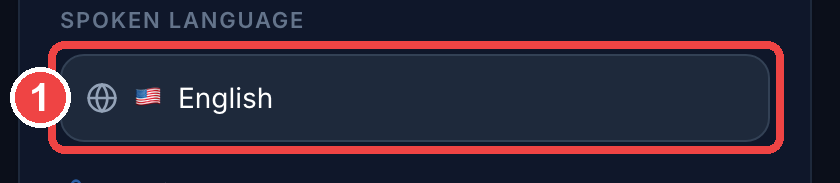 The spoken language selector, circled in red