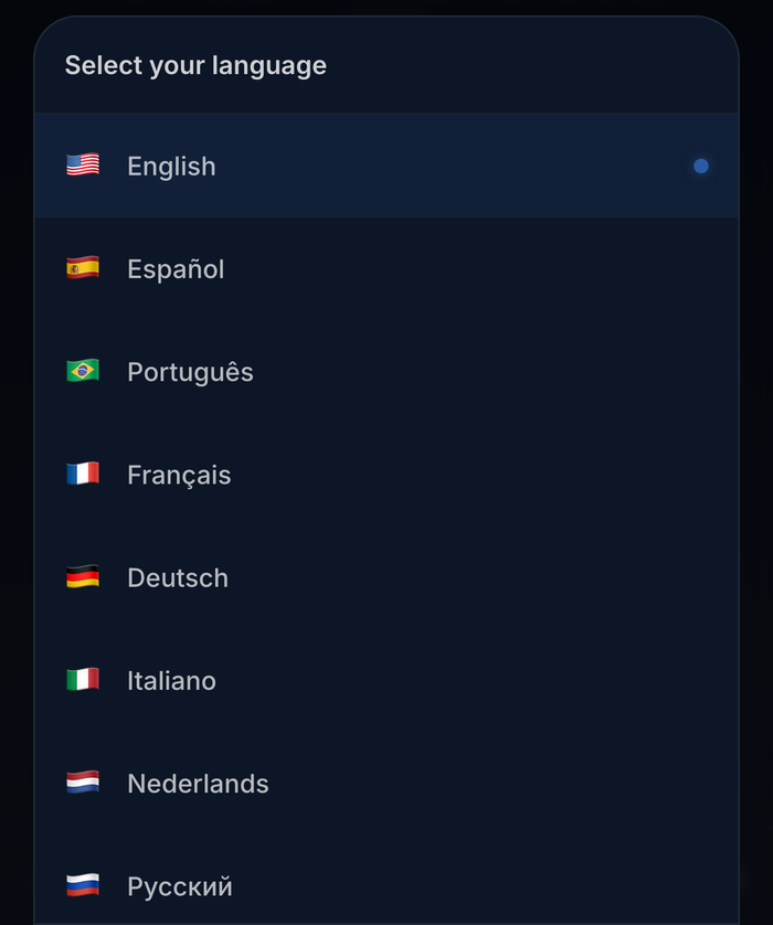 The language list on a phone